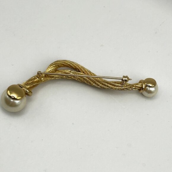 CHRISTIAN DIOR Twisted Rope Faux Pearl Brooch 3.5” Bar Pin 1960s Signed - Picture 5 of 10